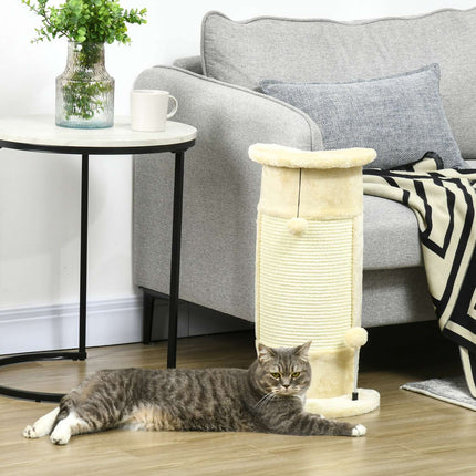 PAWROOM - Klöspelare med sisal och mjuk plysch, cremevit, 58 cm