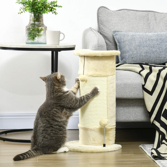 PAWROOM - Klöspelare med sisal och mjuk plysch, cremevit, 58 cm