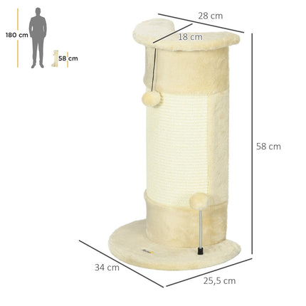 PAWROOM - Klöspelare med sisal och mjuk plysch, cremevit, 58 cm