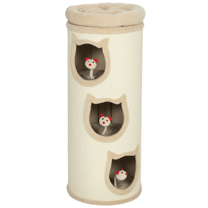PAWROOM - Cat Tower with Washable Bed, 96 cm, 3 Hideouts, Grey