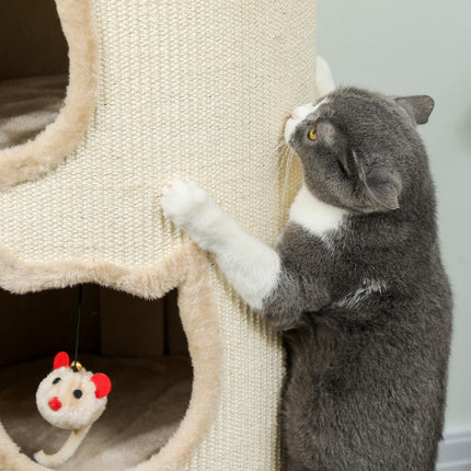 PAWROOM - Cat Tower with Washable Bed, 96 cm, 3 Hideouts, Grey