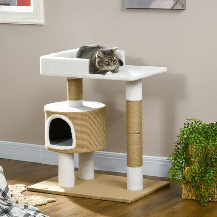 PAWROOM - Cat tree scratching post, 79 cm with cave and bed, jute