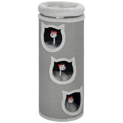 PAWROOM - Cat Tower with Washable Bed, 96 cm, 3 Hideouts, Grey
