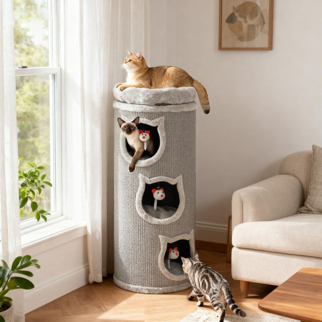 PAWROOM - Klösträd för klös och aktivitet i hemmet, grå, Ø38×96 cm