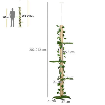 PAWROOM - Klösträd för klös och aktivitet i hemmet, grön/gul, 202–242 cm