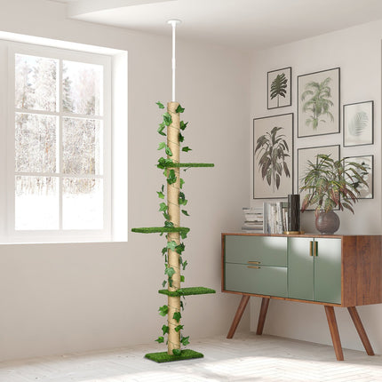 PAWROOM - Klösträd för klös och aktivitet i hemmet, grön/gul, 202–242 cm