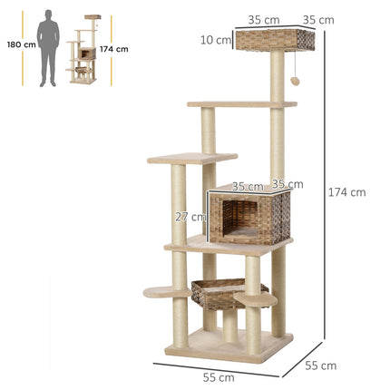 PAWROOM - Klösträd i konstrotting med sisal och koja, beige/brun, 174 cm