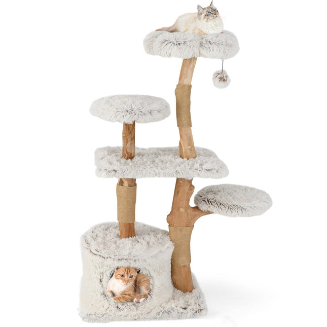PAWROOM - Cat Tree 135cm with Cave, Plush Seat, Scratch Posts