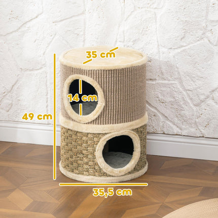 PAWROOM - Klösträd med 2 nivåer, sisal och klösbräda, brun, 49 cm