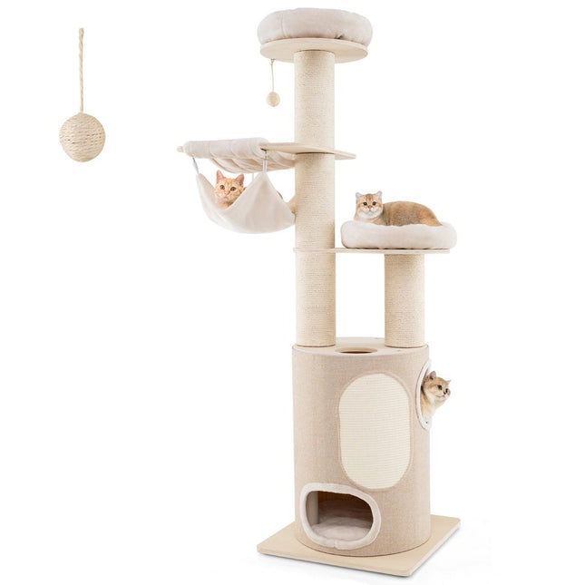 PAWROOM - Klösträd med 2 nivåer, sisal och liggplattform, 187 cm