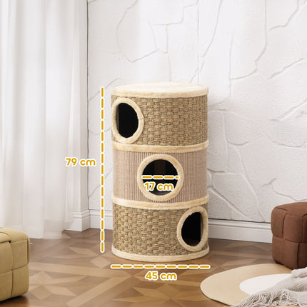 PAWROOM - Klösträd med 3 nivåer för kattens egna klösstunder, brun, 79 cm