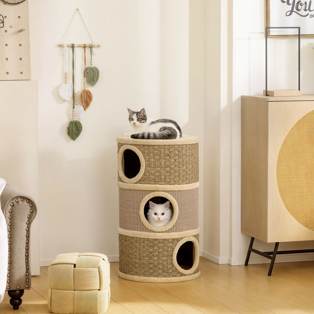PAWROOM - Klösträd med 3 nivåer för kattens egna klösstunder, brun, 79 cm