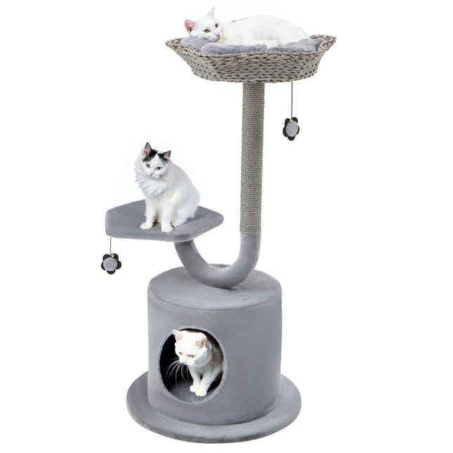 PAWROOM - Klösträd med 3 nivåer och liggplattform, grå, 106 cm