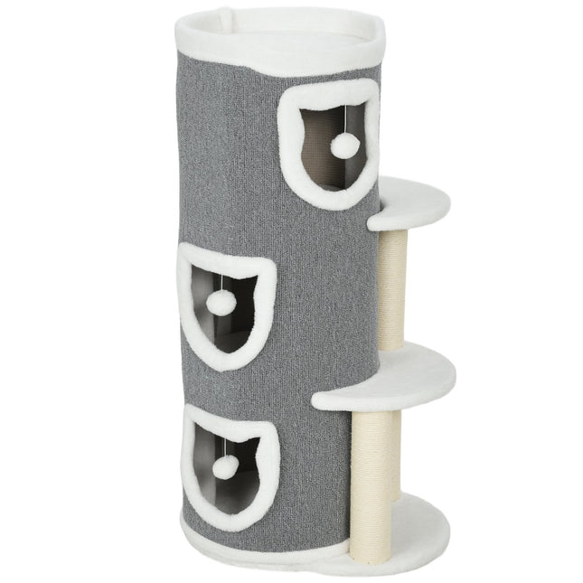 PAWROOM - Klösträd med 3 nivåer och sisal, grå/vit/creme, 101 cm