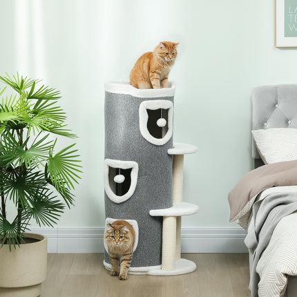 PAWROOM - Cat Tower with 3 Levels, Sisal Posts, Gray, 101 cm