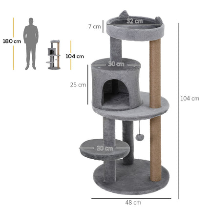 PAWROOM - Klösträd med 4 nivåer och liggplattform, grå, 104 cm