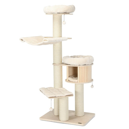 PAWROOM - 174 cm cat tree made of solid wood 4-tier cat tower natural