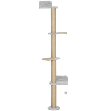 PAWROOM - Klösträd med 5 nivåer och liggplattform, ljusgrå/natur, 180 cm