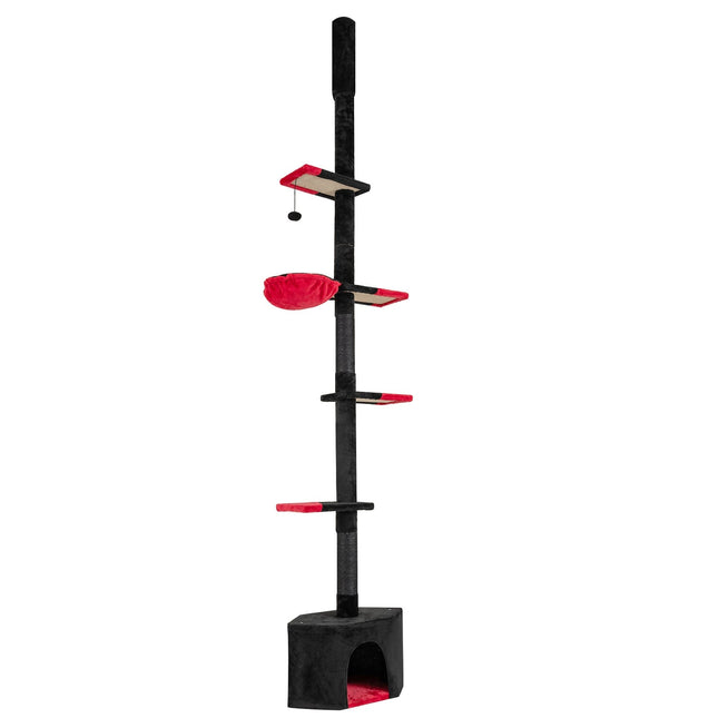 PAWROOM - Klösträd med 5 nivåer och sisal, röd/svart, 245–300 cm
