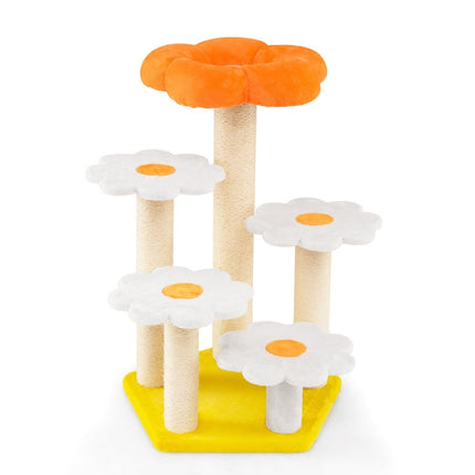 PAWROOM - Klösträd med blomform och liggplattform, vit/orange/gul, 90 cm