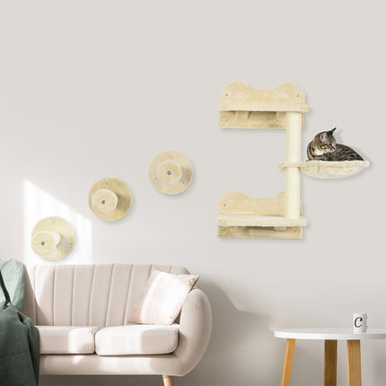 PAWROOM - Klösträd med hängmatta och liggplattform, beige/cremevit