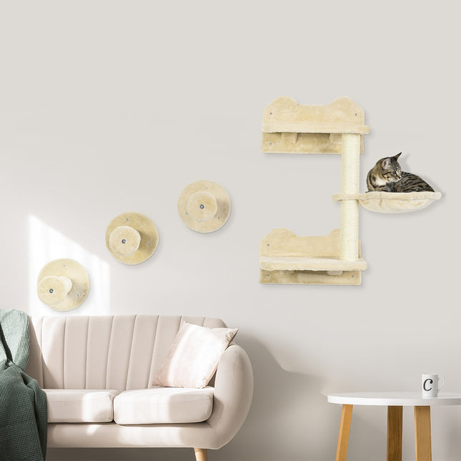 PAWROOM - Klösträd med hängmatta och liggplattform, beige/cremevit