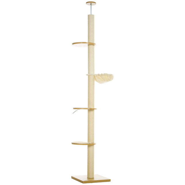 PAWROOM - Klösträd med hängmatta och liggplattform, cremevit, 230–250 cm