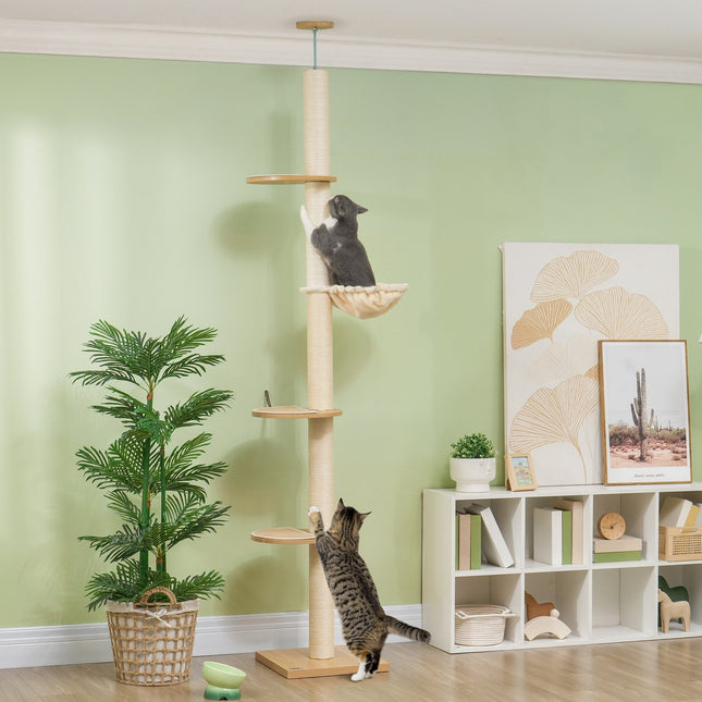 PAWROOM - Klösträd med hängmatta och liggplattform, cremevit, 230–250 cm
