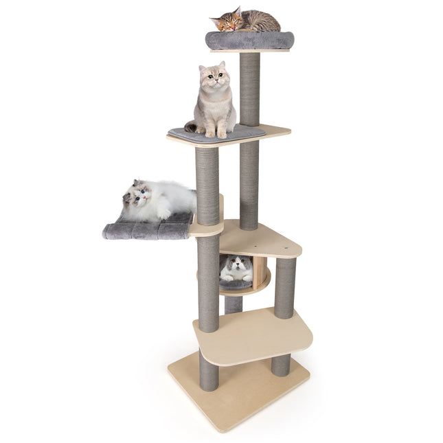 PAWROOM - Klösträd med hängmatta och liggplattform, grå, 197 cm