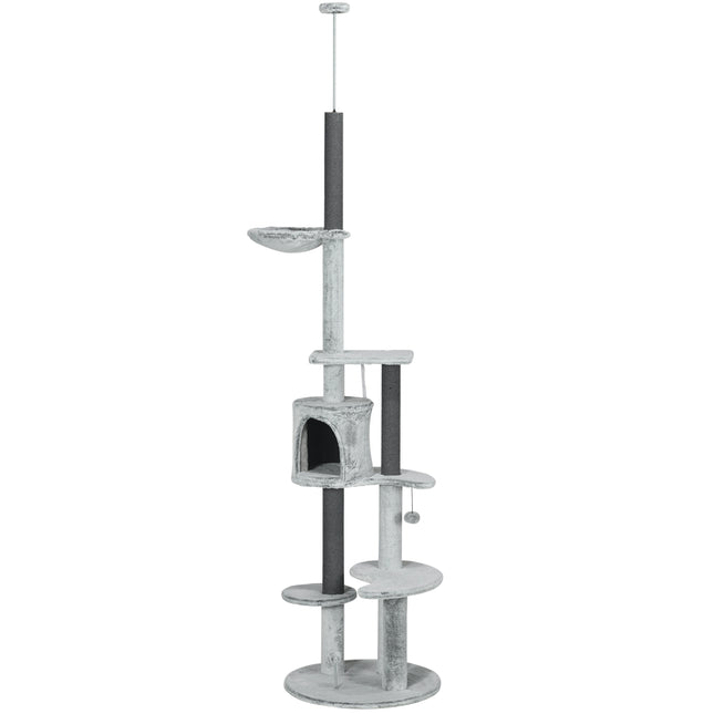 PAWROOM - Klösträd med hängmatta och liggplattform, grå, Ø60×225–255 cm