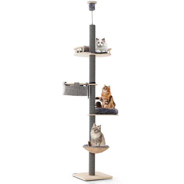 PAWROOM - Klösträd med hängmatta och liggplattform, grå/natur, 236–271 cm