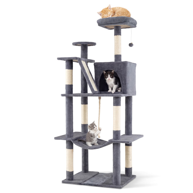 PAWROOM - Klösträd med hängmatta och liggplattform, mörkgrå, 158 cm