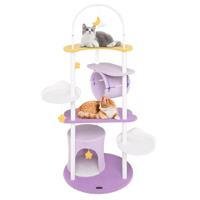 PAWROOM - Klösträd med hängmatta och liggplattform, vit/lila/gul, 158 cm