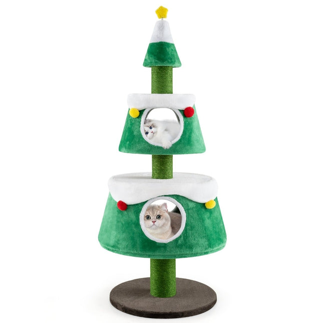 PAWROOM - Christmas Cat Tree with 2 Caves, Sisal Posts, Plush Toys