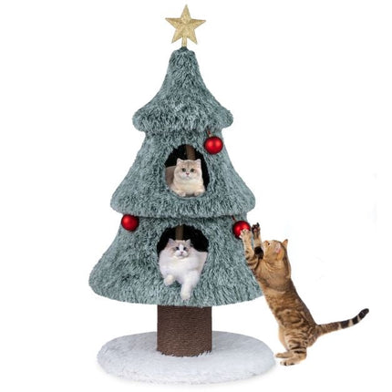 PAWROOM - Klösträd med juldesign, jute och leksak, grön/vit/brun