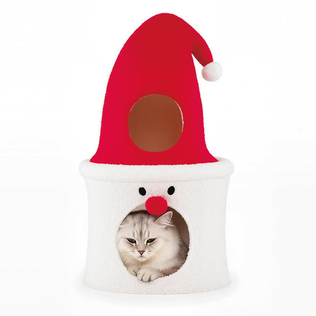 PAWROOM - Christmas Cat Tree with Bed, 75 cm, Red, Plush Top