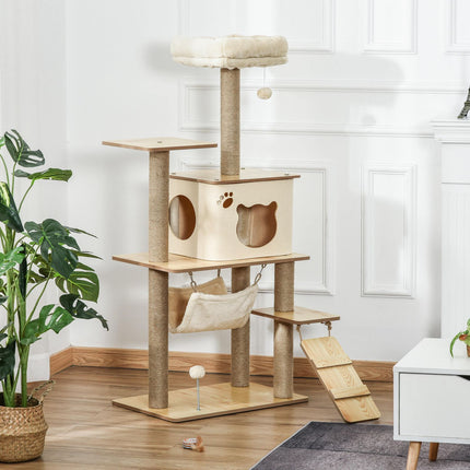 PAWROOM - Klösträd med jute, hängmatta och liggplattform, gul, 130 cm