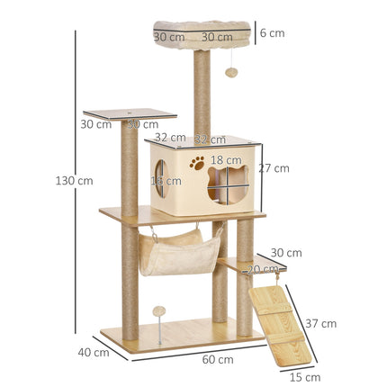PAWROOM - Klösträd med jute, hängmatta och liggplattform, gul, 130 cm