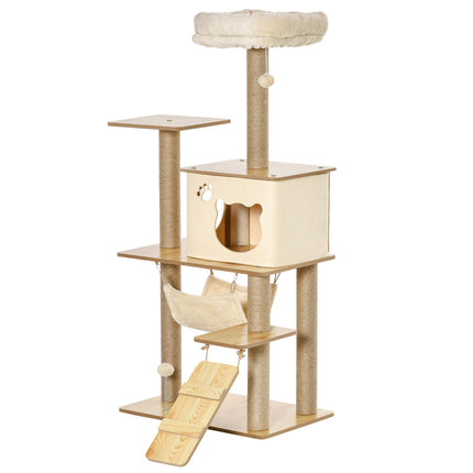 PAWROOM - Klösträd med jute, hängmatta och liggplattform, gul, 130 cm
