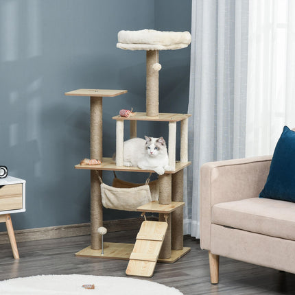 PAWROOM - Klösträd med jute, hängmatta och liggplattform, gul, 130 cm