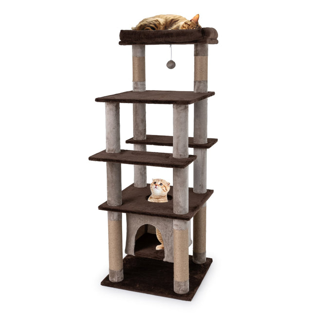PAWROOM - Klösträd med jute, koja och liggplattform, brun, 148 cm