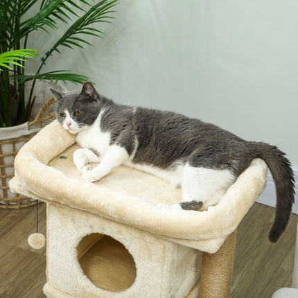 PAWROOM - Cat Tree with Jute Scratching Mat, Bed, Toy Ball, Beige