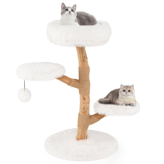 PAWROOM - Klösträd med jute, liggplattform och avtagbar dyna, vit, 90 cm