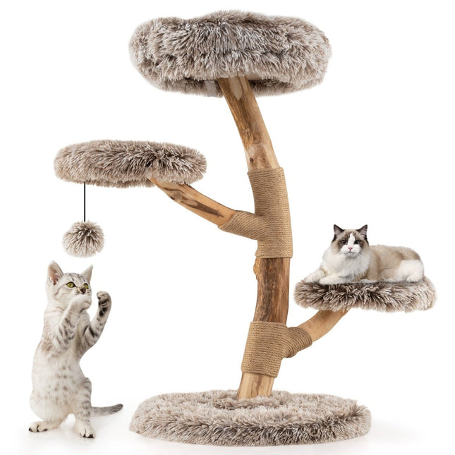 PAWROOM - Cat Tree with 4 Plush Levels, Birch Wood, Jute Posts