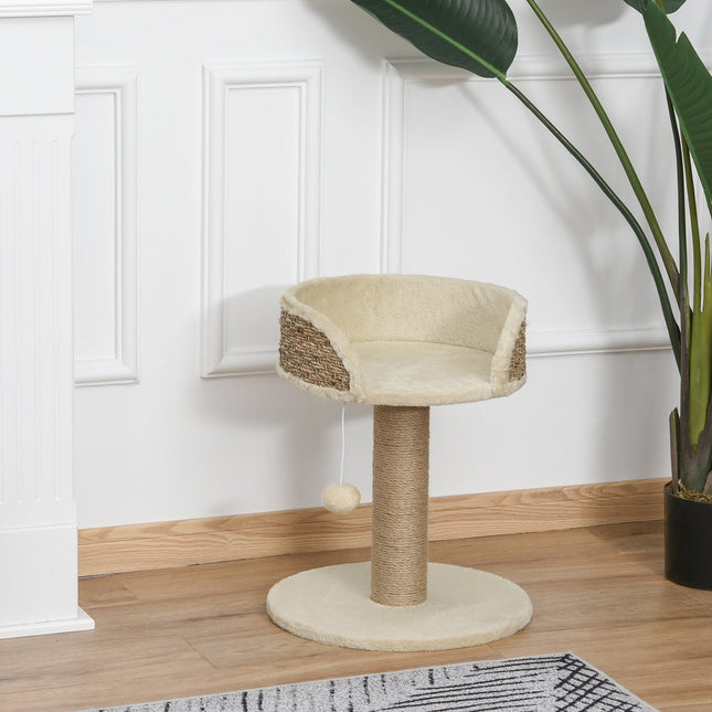 PAWROOM - Klösträd med jute, liggplattform och leksak, beige, 49 cm