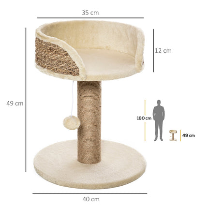 PAWROOM - Klösträd med jute, liggplattform och leksak, beige, 49 cm