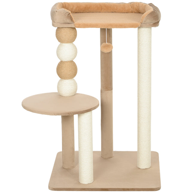 PAWROOM - Klösträd med jute, liggplattform och leksak, brun, 86 cm