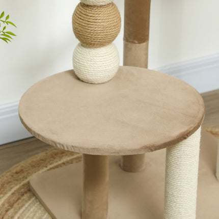 PAWROOM - Klösträd med jute, liggplattform och leksak, brun, 86 cm