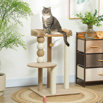 PAWROOM - Klösträd med jute, liggplattform och leksak, brun, 86 cm