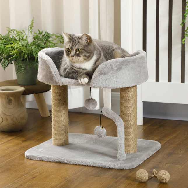PAWROOM - Klösträd med jute, liggplattform och leksak, grå, 42 cm